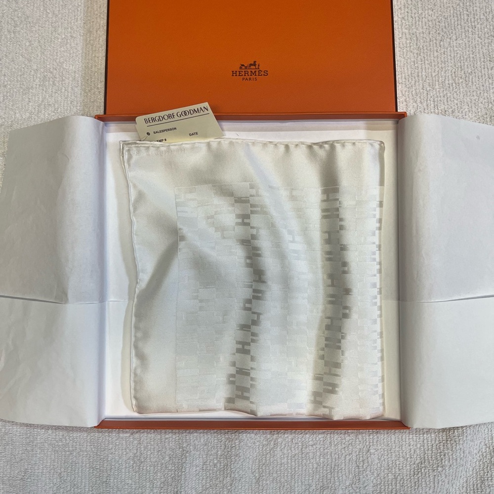 Hermes White Silk Scarf